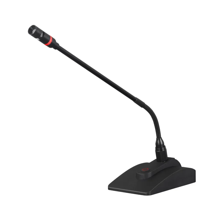 Maccus MK-689 professional wired gooseneck conference microphone with premium metal panel and integrated red LED speech indicator ring.