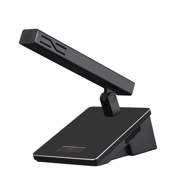 Maccus MK-399 professional wired conference square tube microphone with aluminum alloy adjustable neck and red LED speech ring.